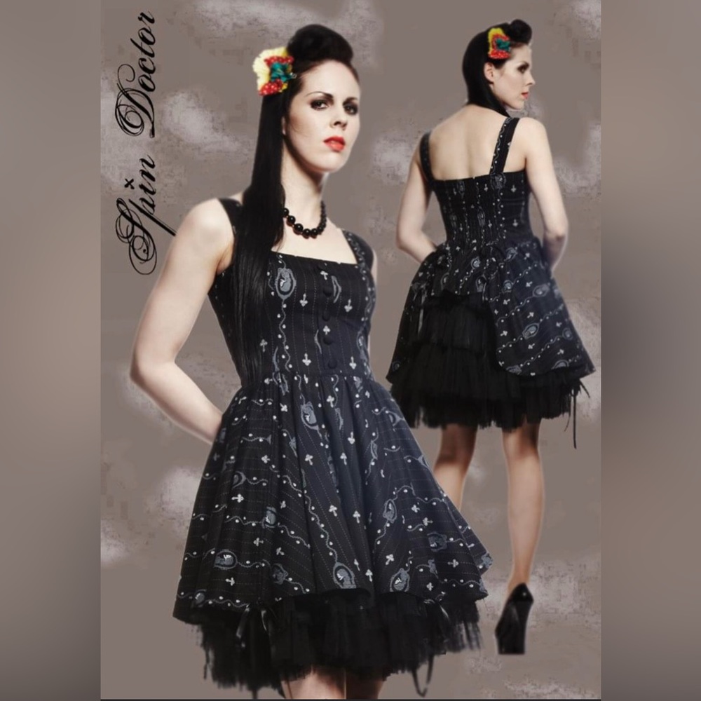 VTG Spin Doctor  Hell Bunny Psycho Cameo Skulls Sz L Punk Goth Pinup Anime NWT